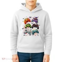Cool Retro Halloween Gaming Controllers Kids Hoodie thumb 4