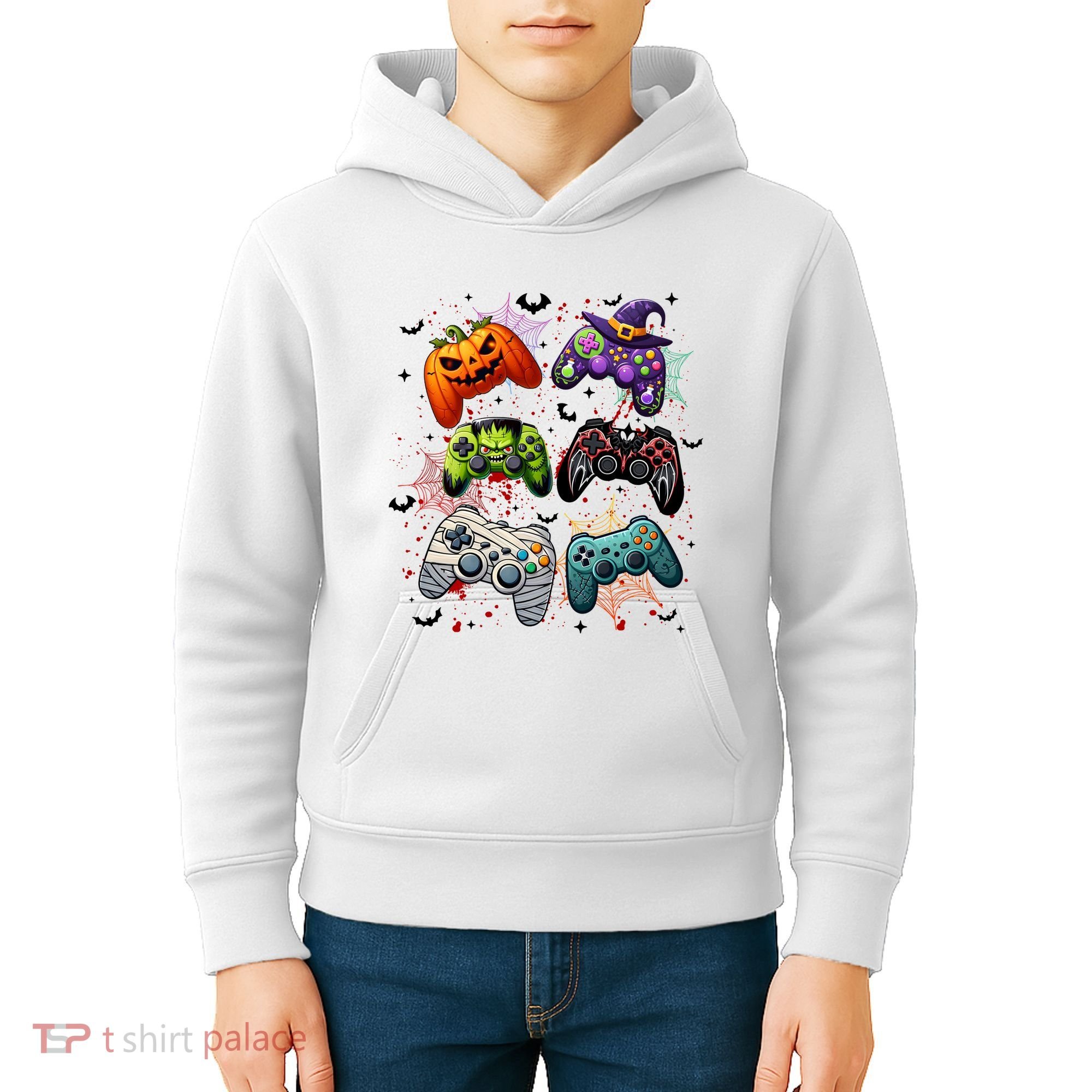 Cool Retro Halloween Gaming Controllers Kids Hoodie