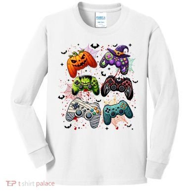 Cool Retro Halloween Gaming Controllers Kids Long Sleeve Shirt