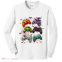 Cool Retro Halloween Gaming Controllers Kids Long Sleeve Shirt thumb 0
