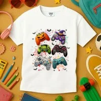 Cool Retro Halloween Gaming Controllers Kids T-Shirt thumb 3