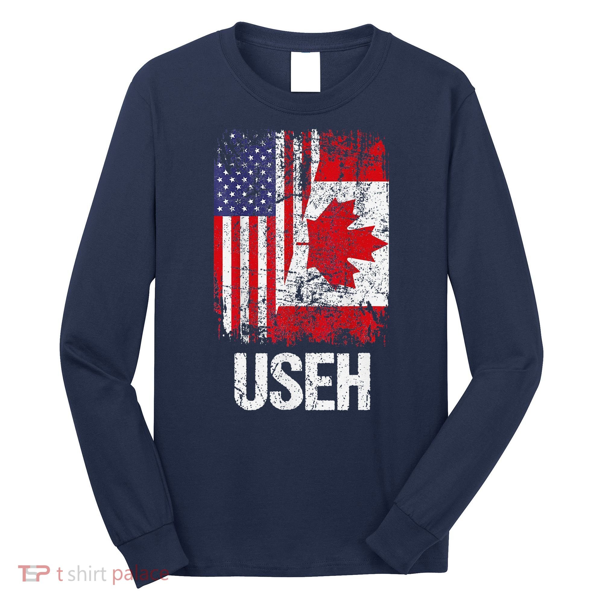 Canadian Roots Half Canadian American Useh Canada Usa Flag Long Sleeve Shirt