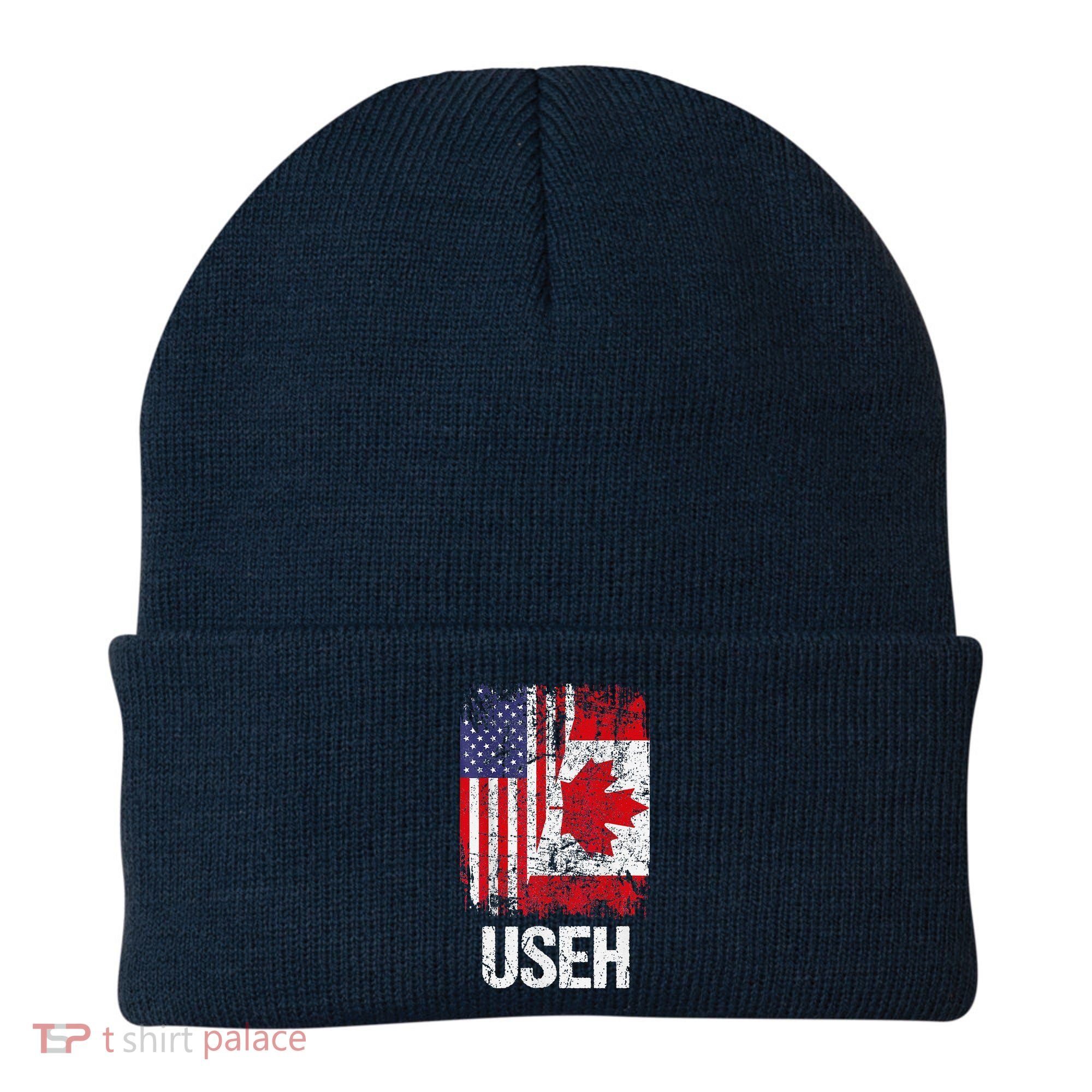 Canadian Roots Half Canadian American Useh Canada Usa Flag Beanie