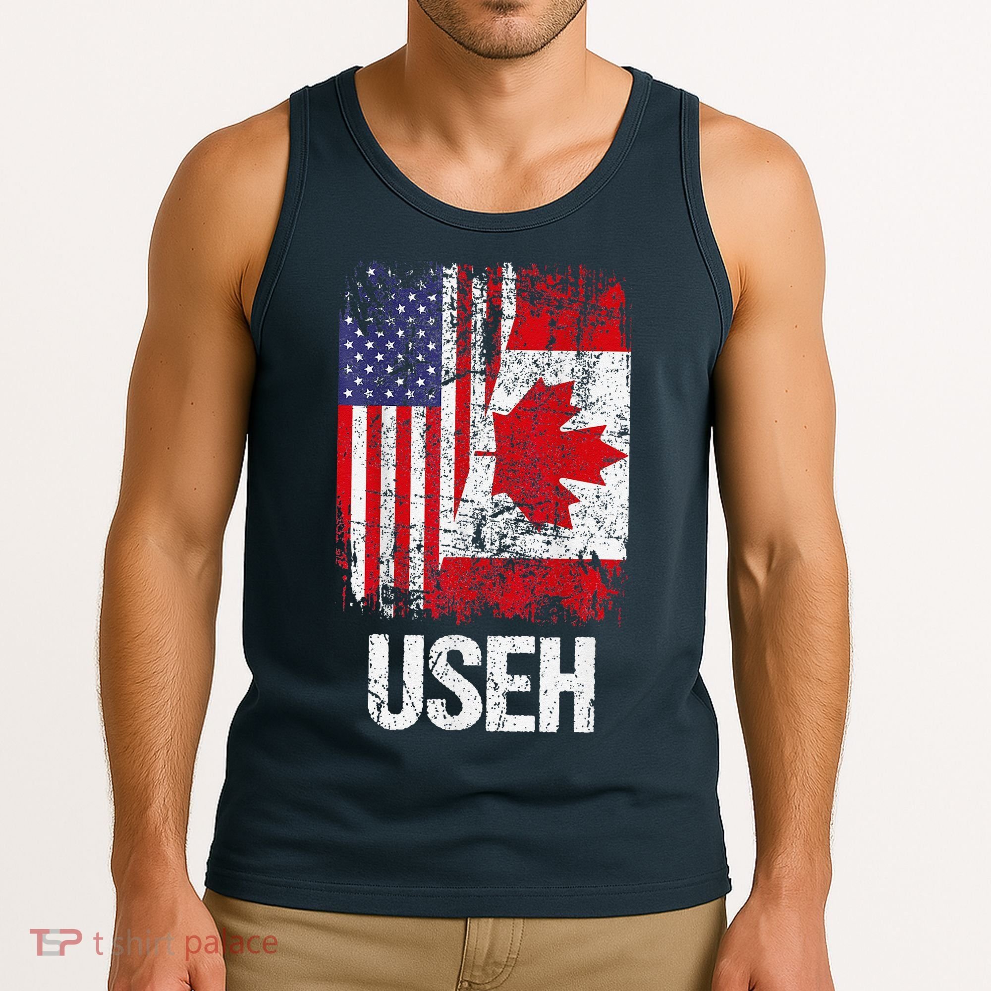 Canadian Roots Half Canadian American Useh Canada Usa Flag Tank Top