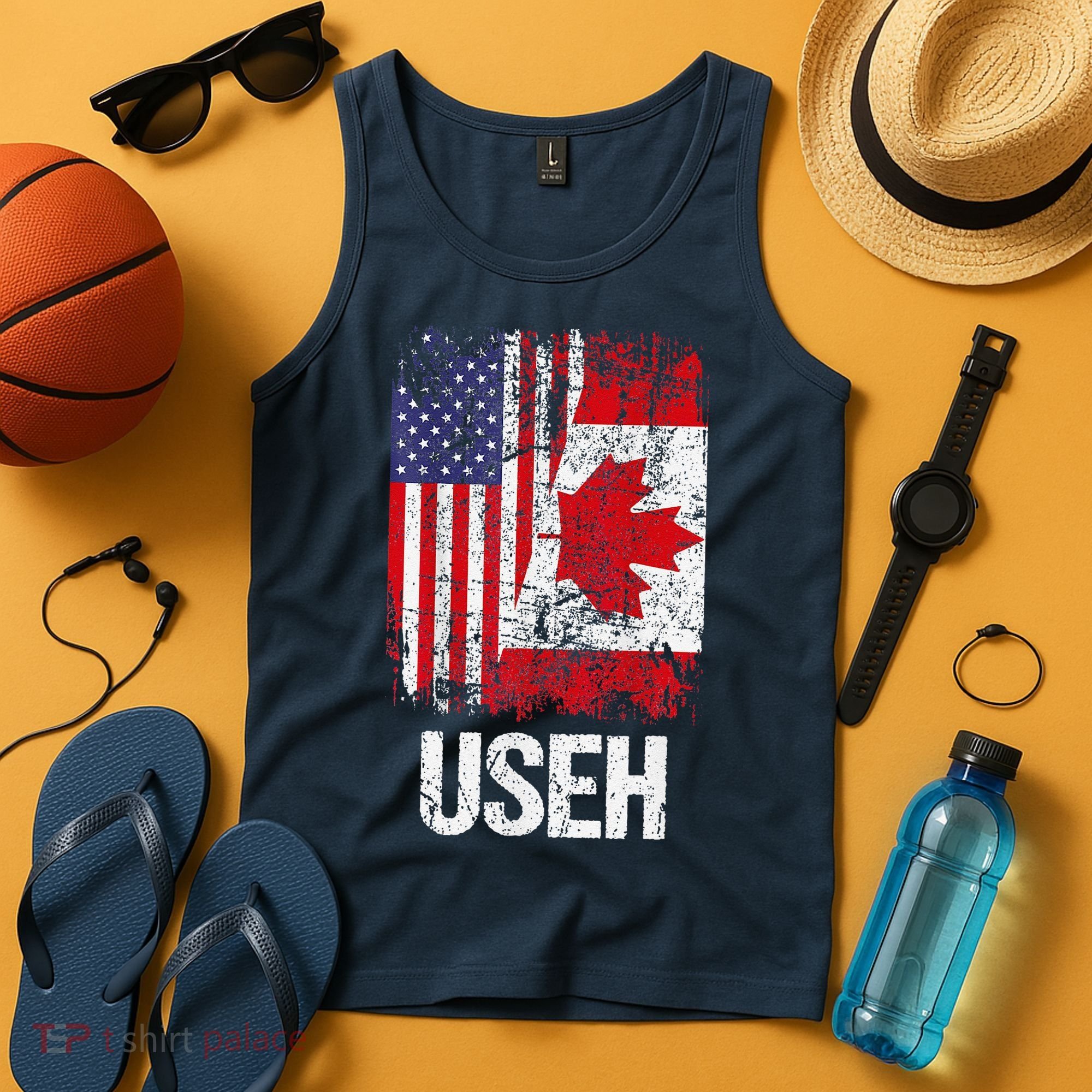 Canadian Roots Half Canadian American Useh Canada Usa Flag Tank Top