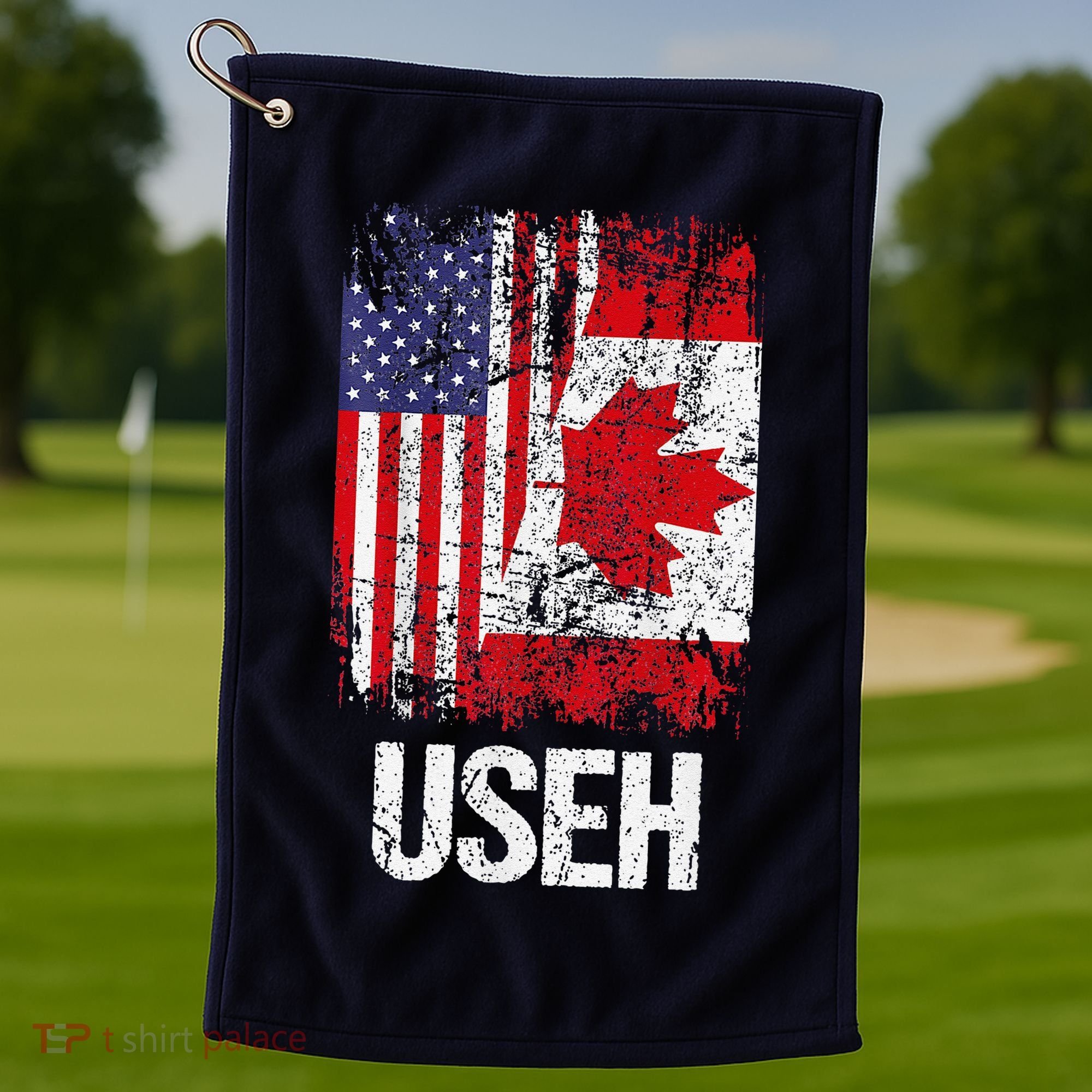 Canadian Roots Half Canadian American Useh Canada Usa Flag Golf Towel