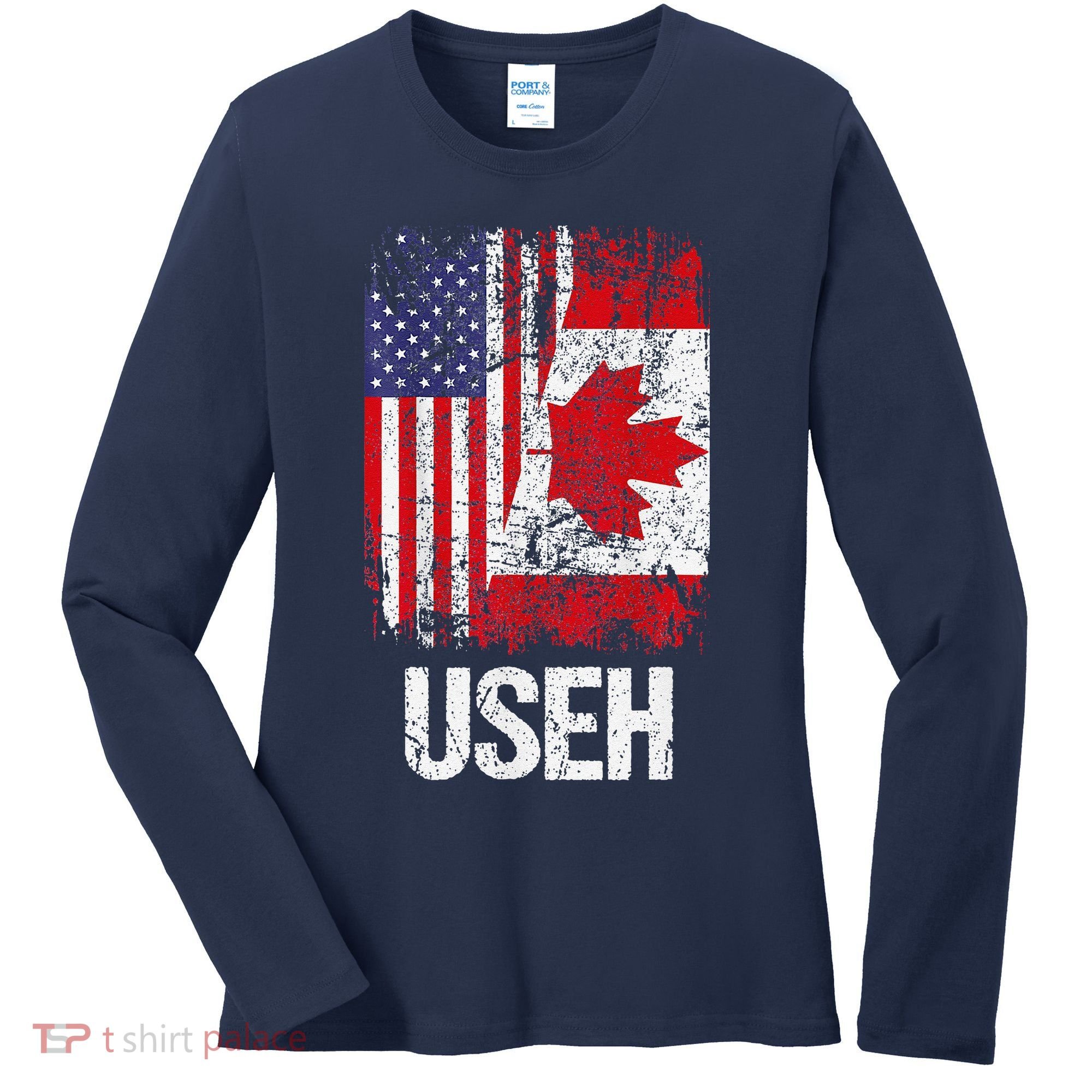 Canadian Roots Half Canadian American Useh Canada Usa Flag Women's Long Sleeve Shirt