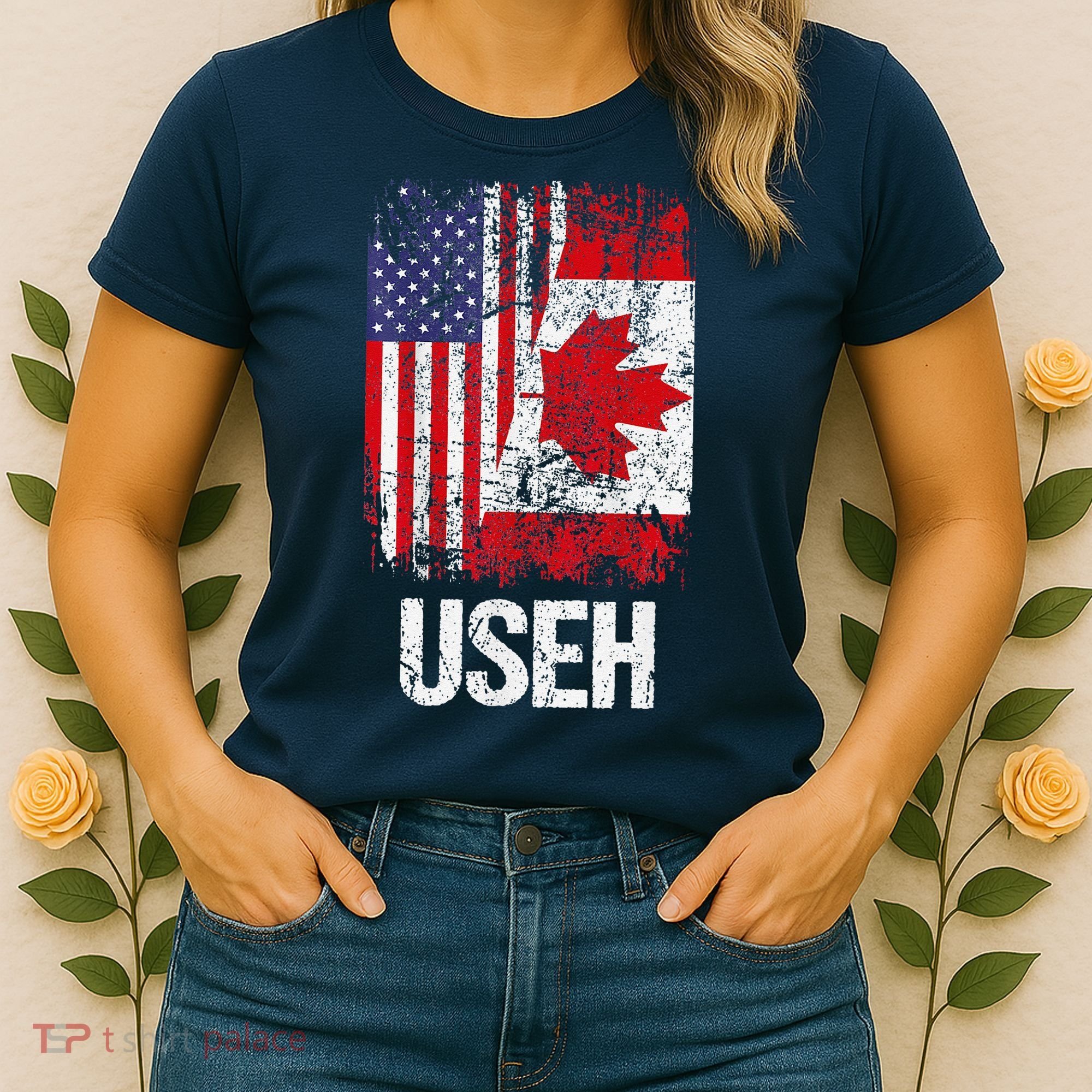 Canadian Roots Half Canadian American Useh Canada Usa Flag Women's T-Shirt