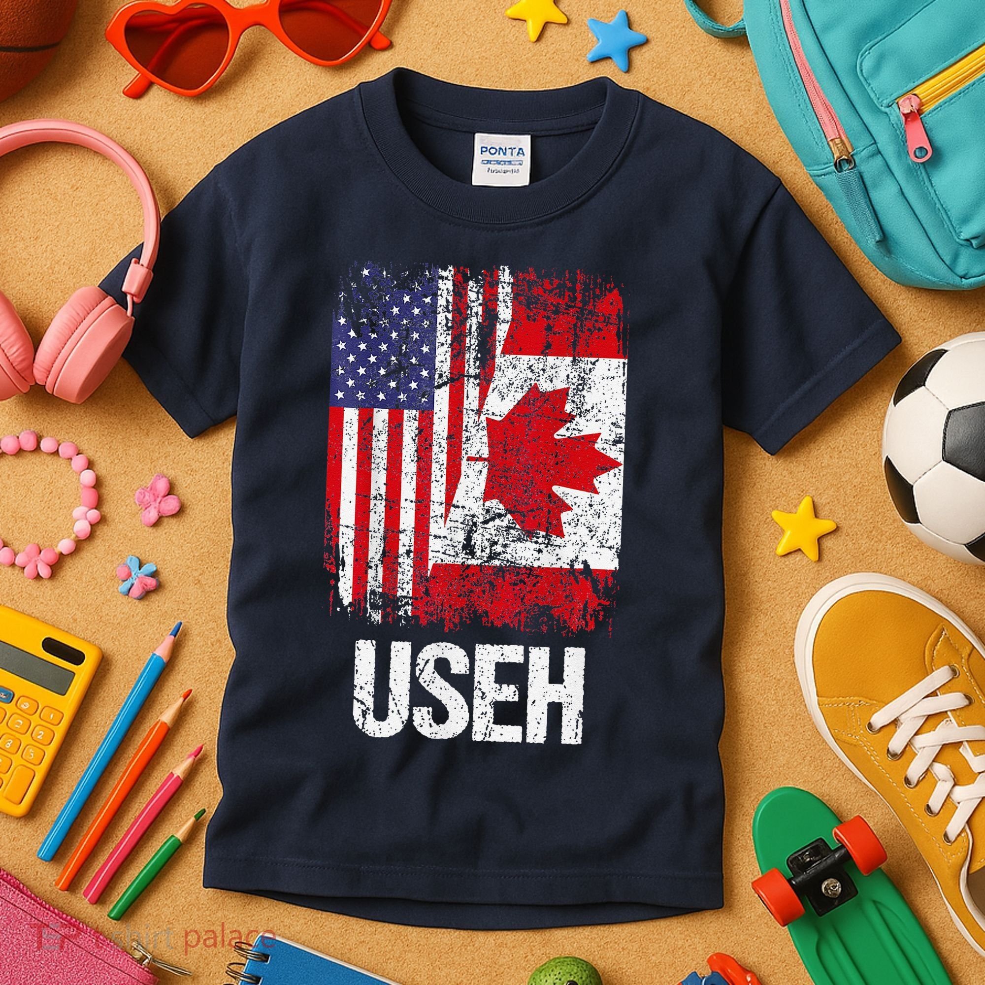 Canadian Roots Half Canadian American Useh Canada Usa Flag Kids T-Shirt