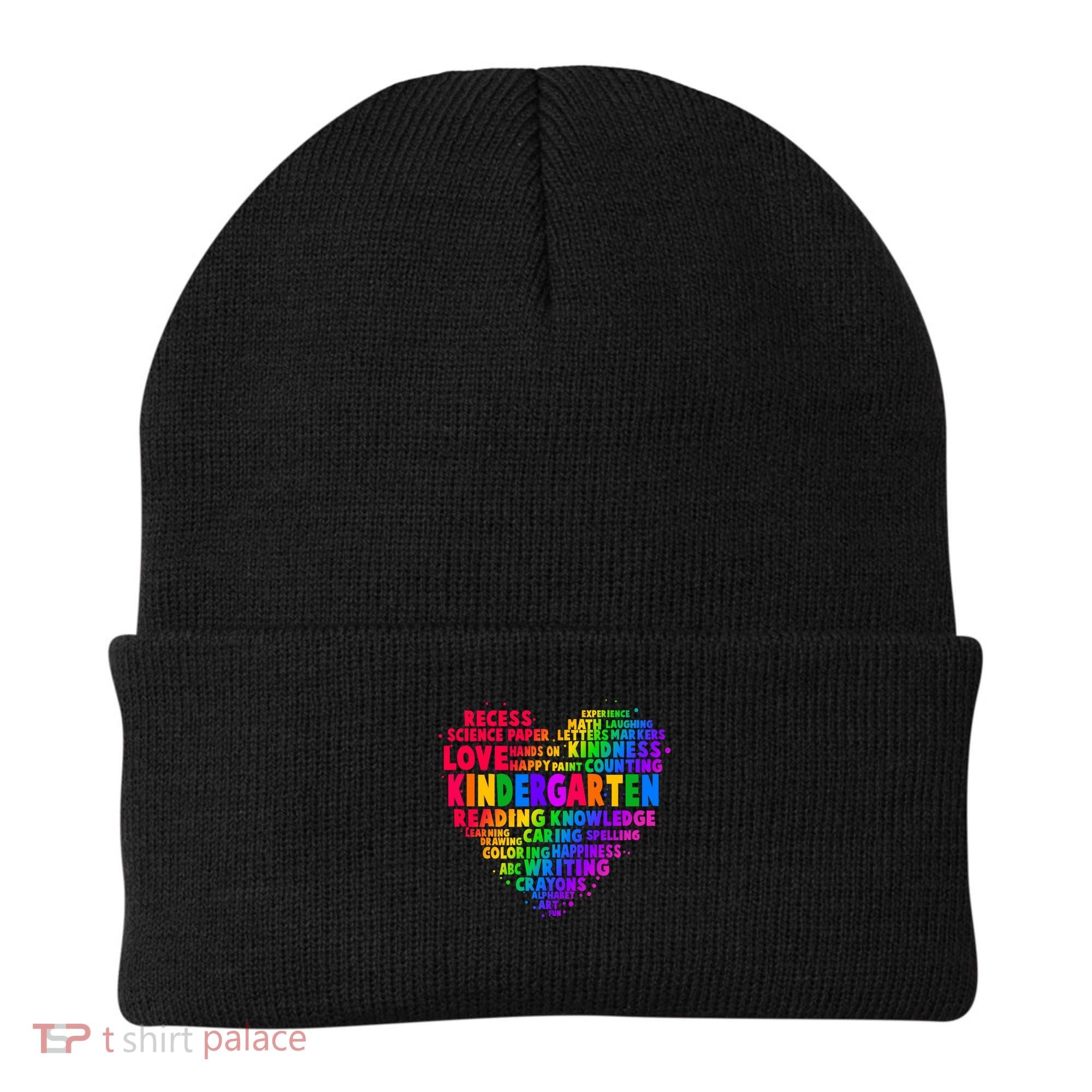 Cute Rainbow Heart Kindergarten Word Art Beanie