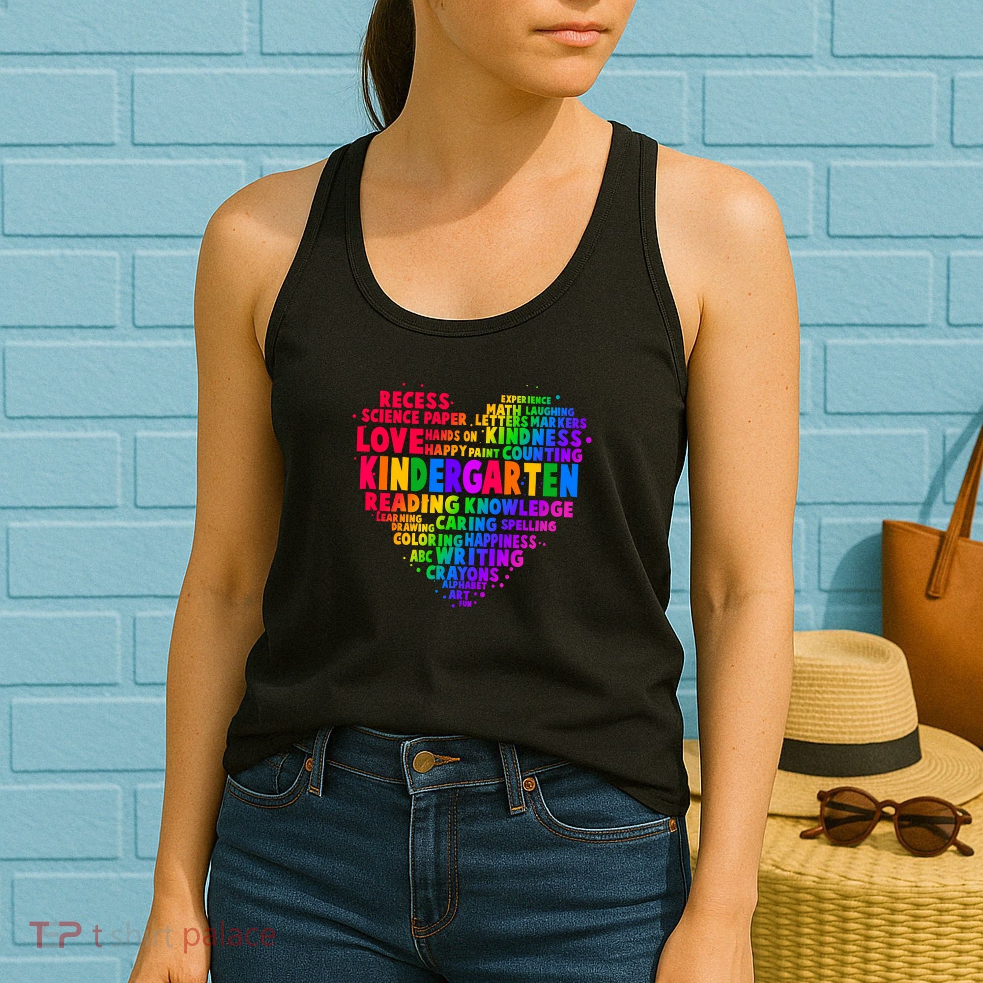 Cute Rainbow Heart Kindergarten Word Art Women's Tank Top