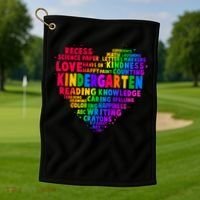 Cute Rainbow Heart Kindergarten Word Art Golf Towel thumb 1