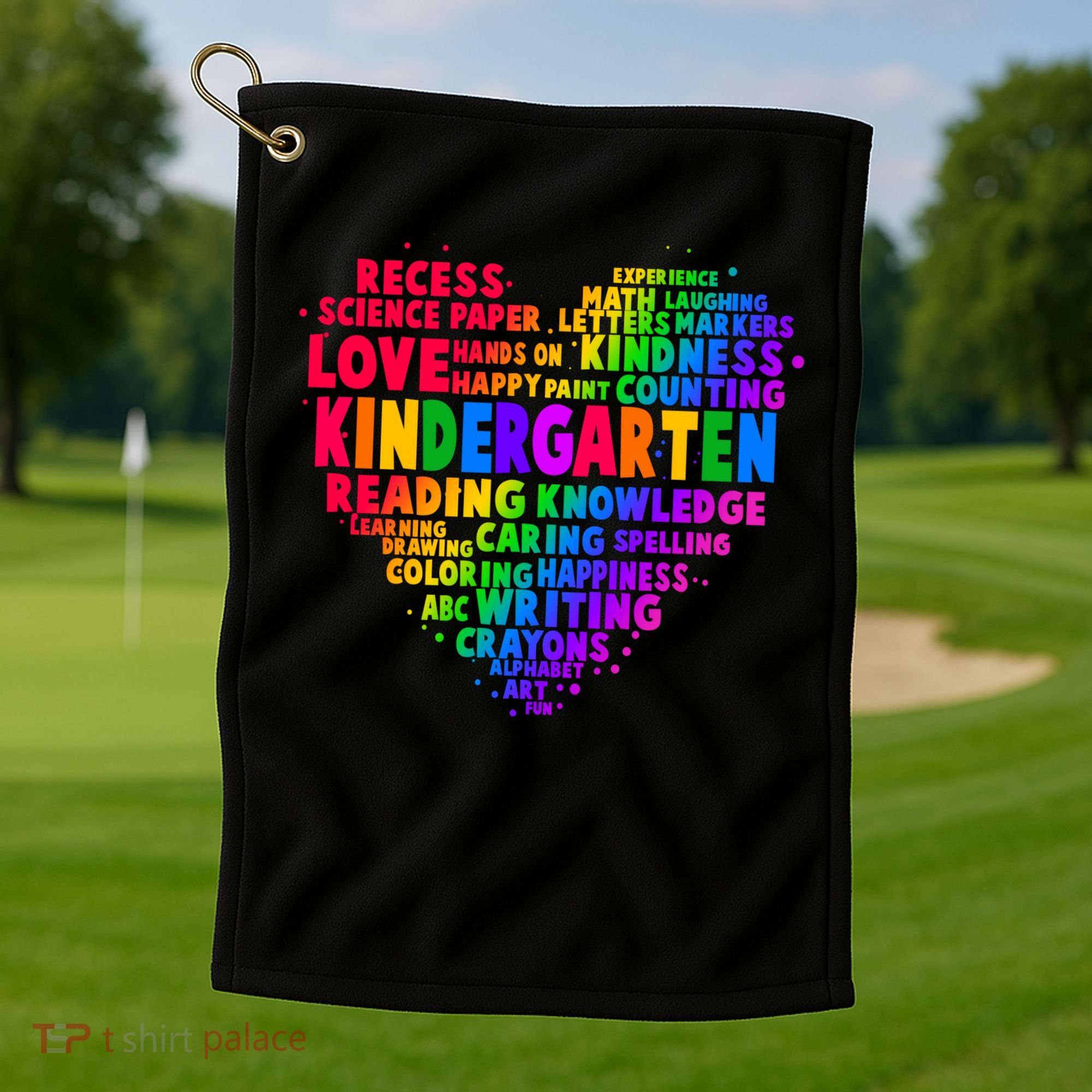 Cute Rainbow Heart Kindergarten Word Art Golf Towel
