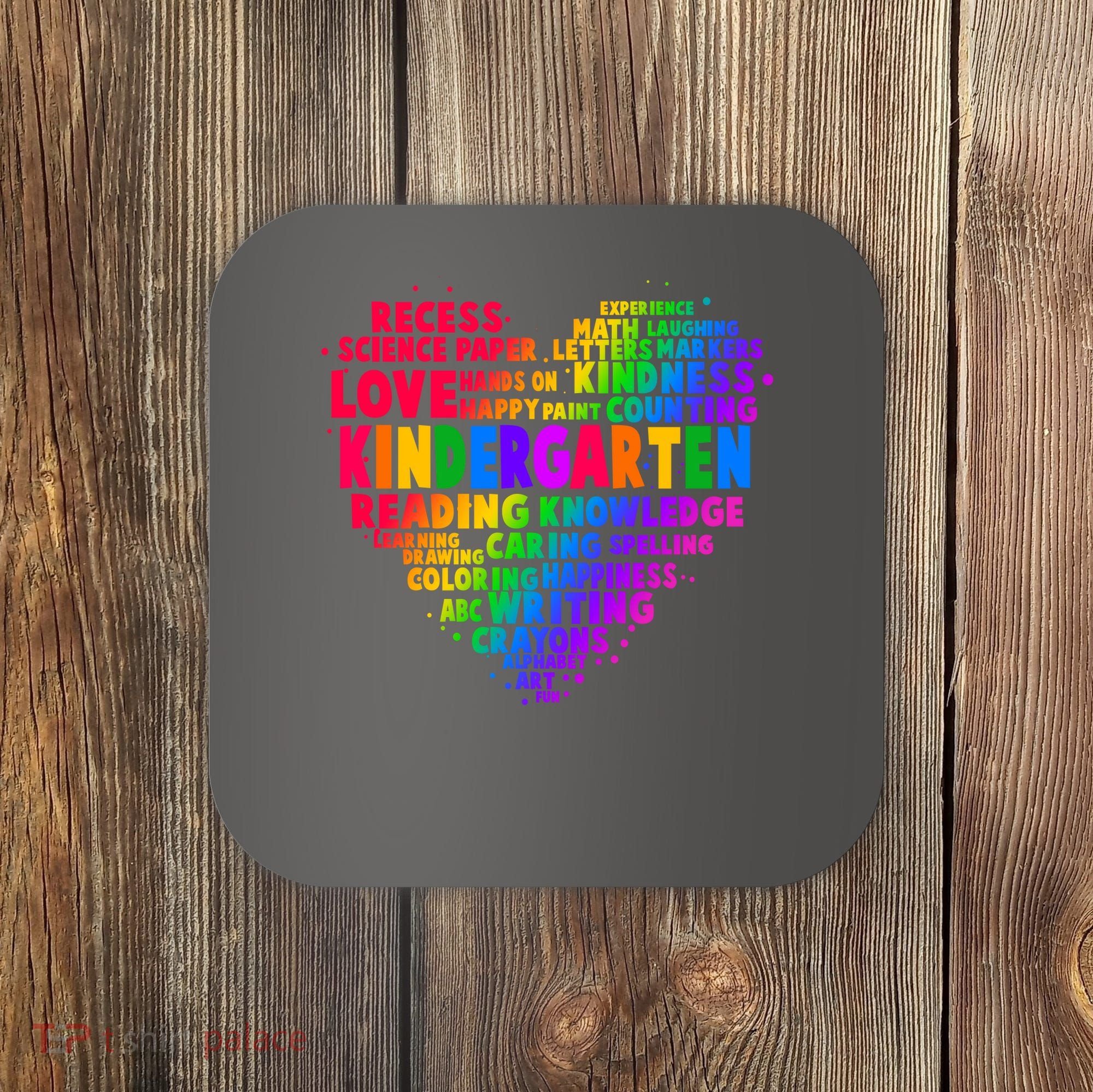 Cute Rainbow Heart Kindergarten Word Art Coaster
