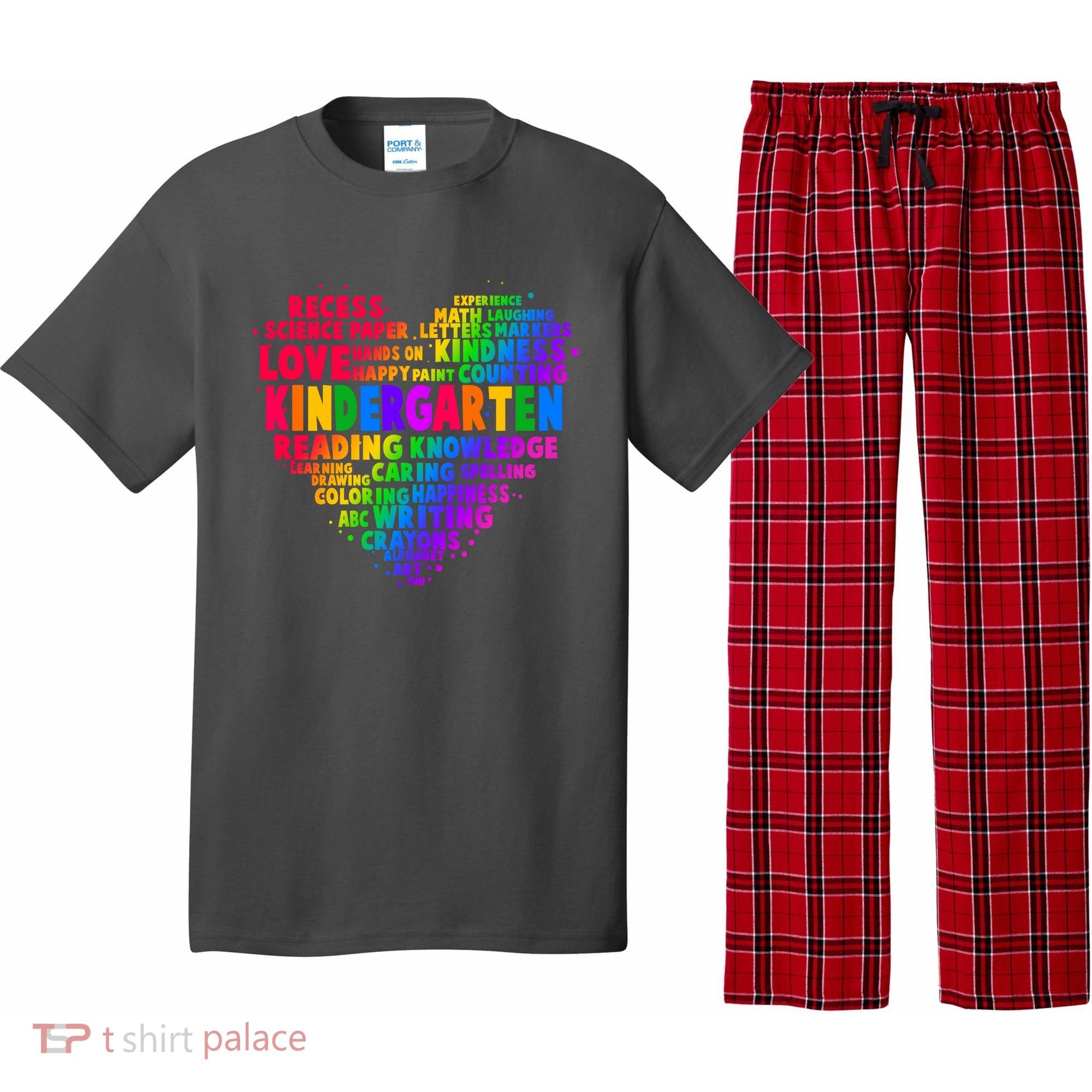 Cute Rainbow Heart Kindergarten Word Art Pajama Set