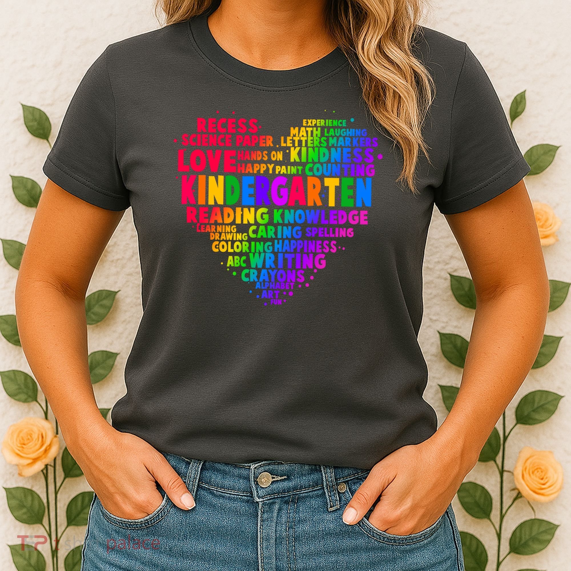 Cute Rainbow Heart Kindergarten Word Art Women's T-Shirt