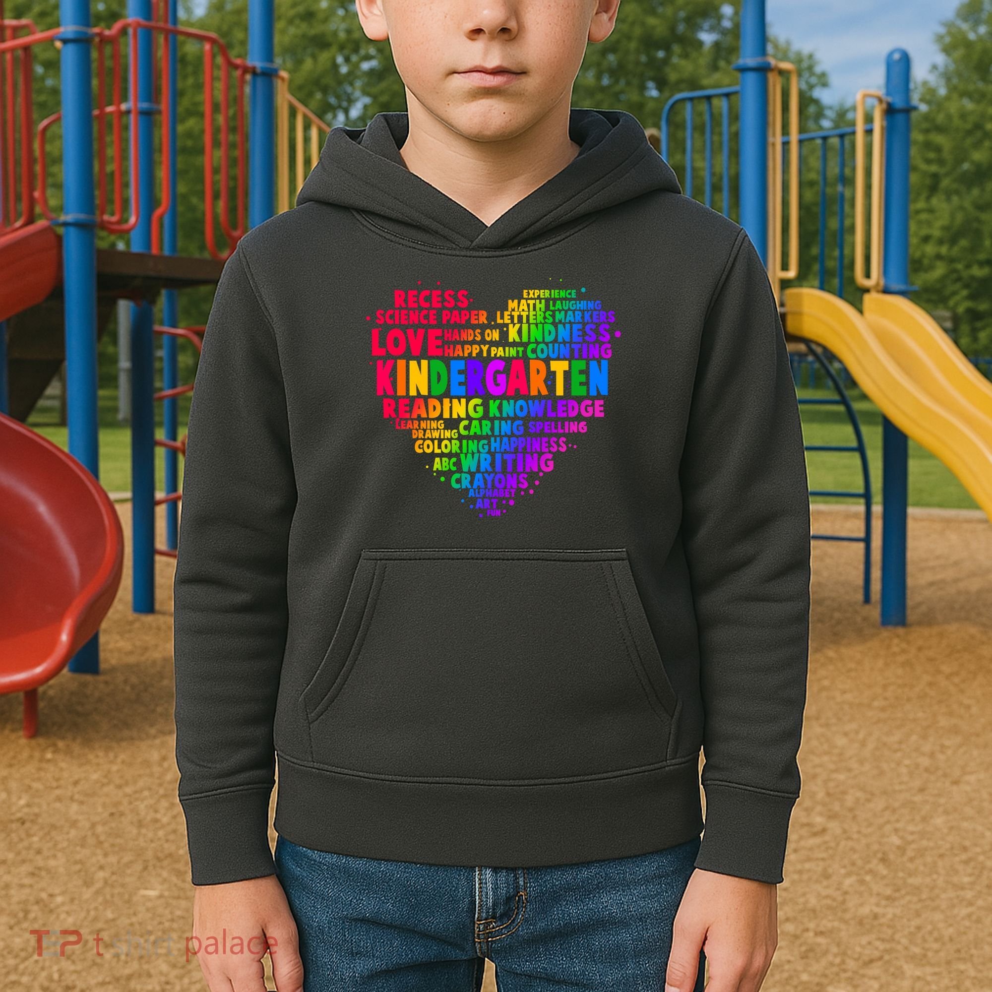 Cute Rainbow Heart Kindergarten Word Art Kids Hoodie