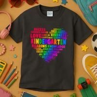 Cute Rainbow Heart Kindergarten Word Art Kids T-Shirt thumb 3