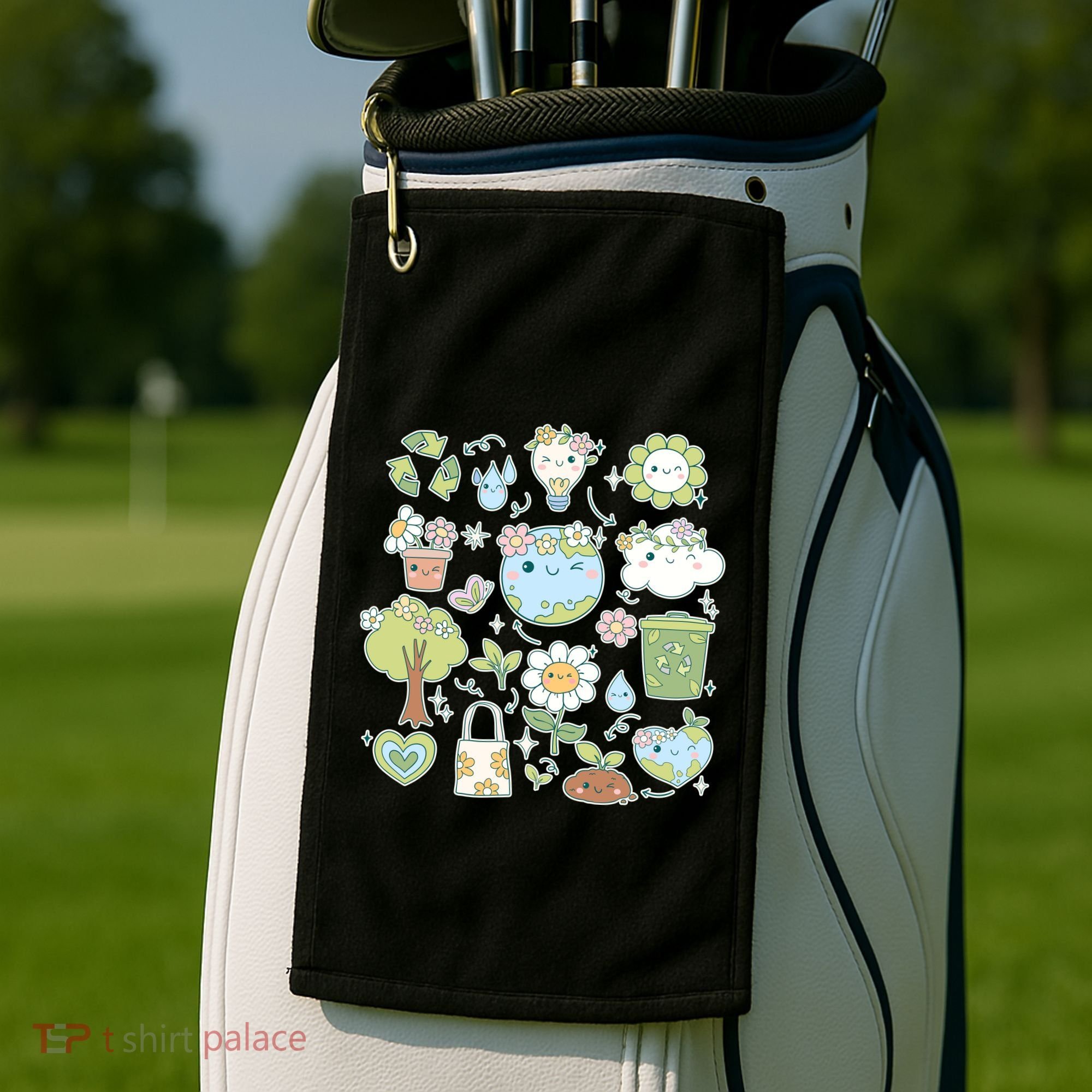 Cute Retro Hippie Celebrate Earth Day Golf Towel