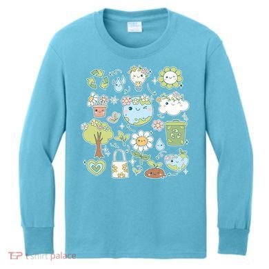 Cute Retro Hippie Celebrate Earth Day Kids Long Sleeve Shirt