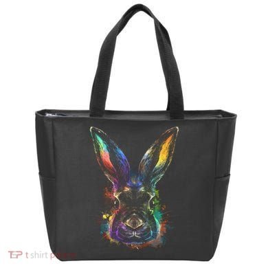 Colorful Rabbit Illustration Tote Bag