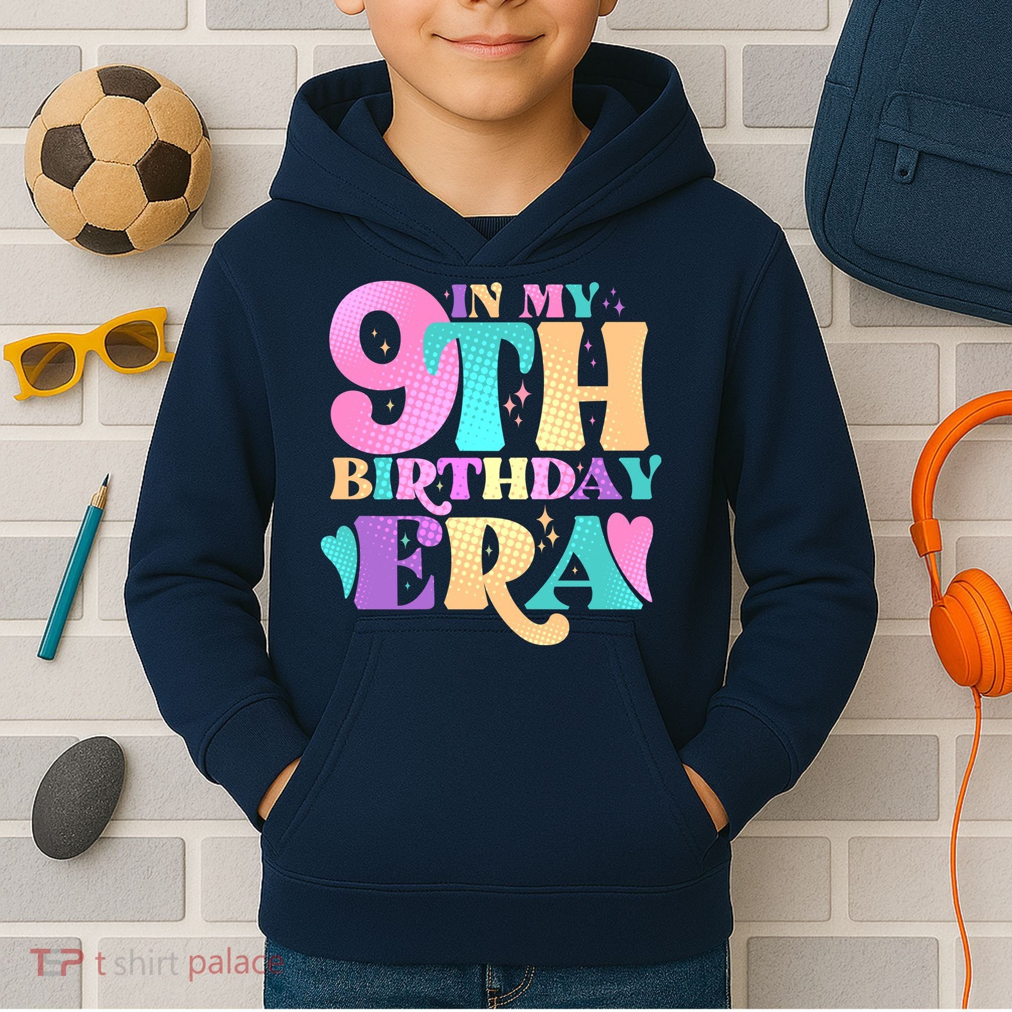 Cute Retro In My 9th Birthday Era Kids Hoodie