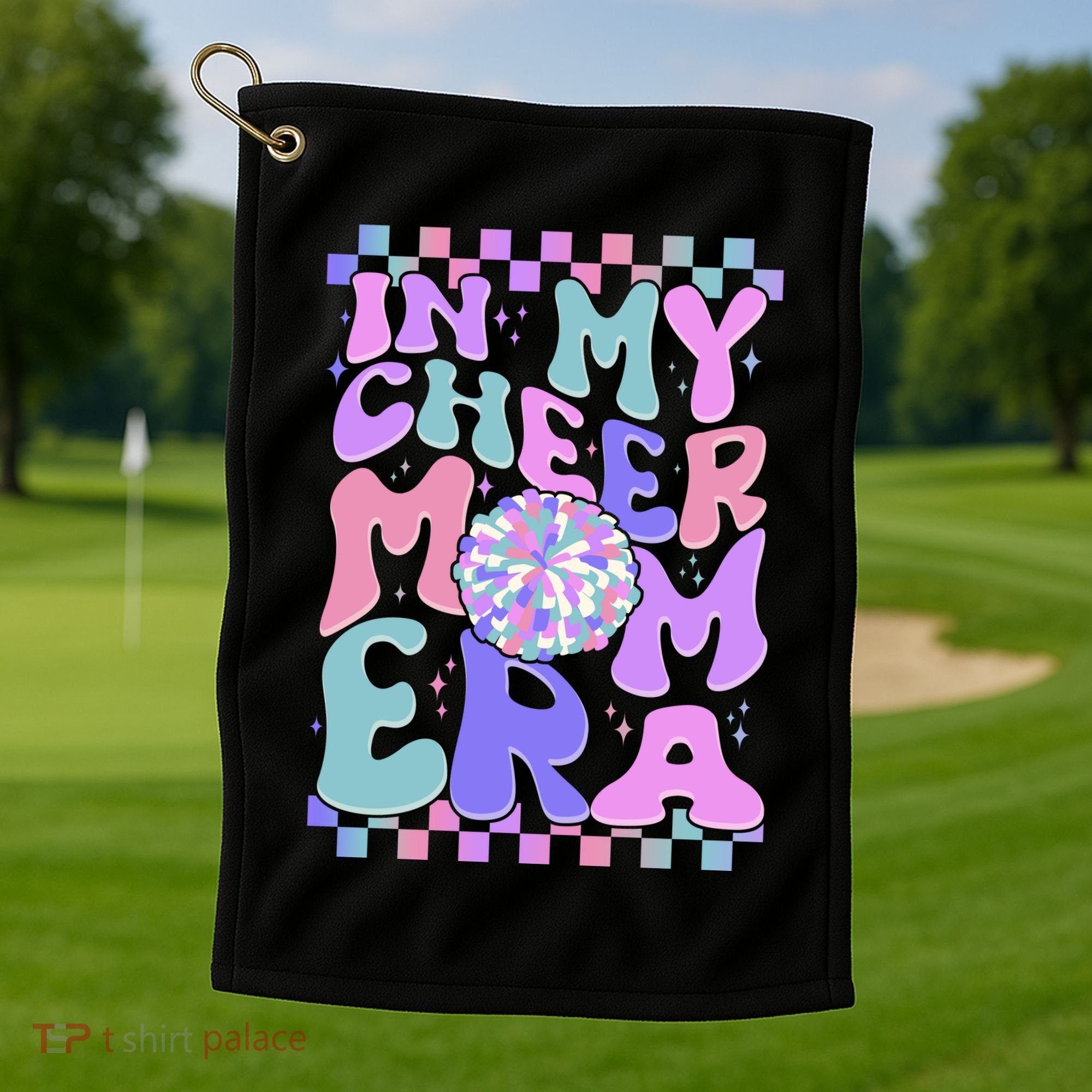 Cute Retro In My Cheer Mom Era Golf Towel