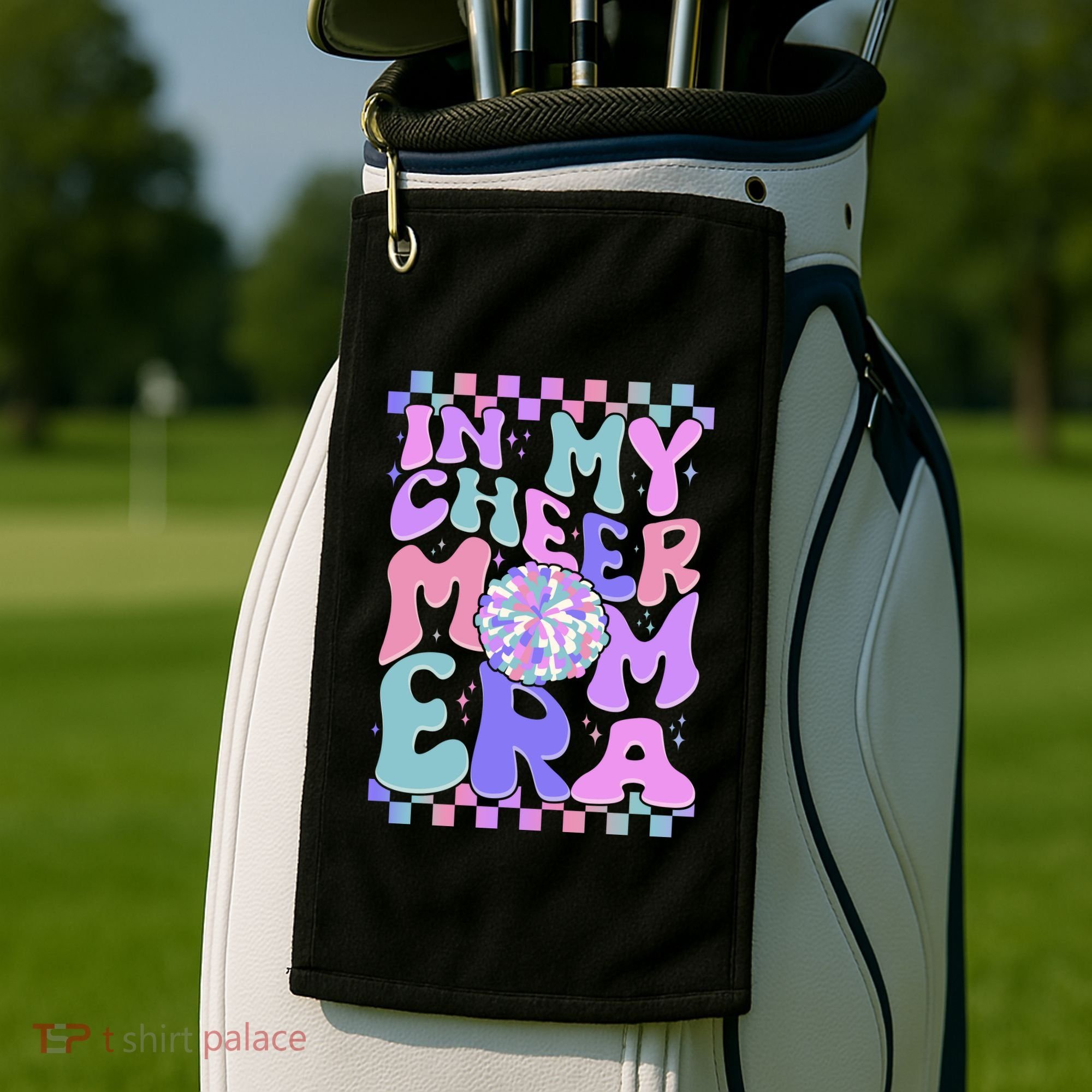 Cute Retro In My Cheer Mom Era Golf Towel
