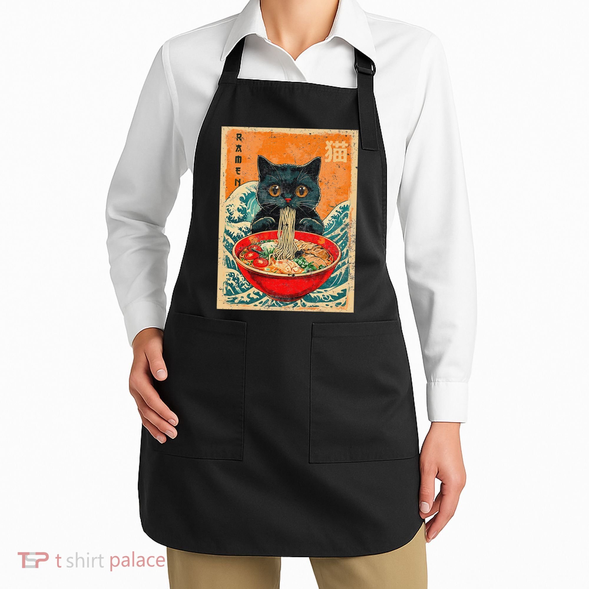 Cat Ramen Japanese Anime Funny Graphic Tees Kawaii Cat Apron