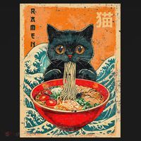 Cat Ramen Japanese Anime Funny Graphic Tees Kawaii Cat Apron thumb 3