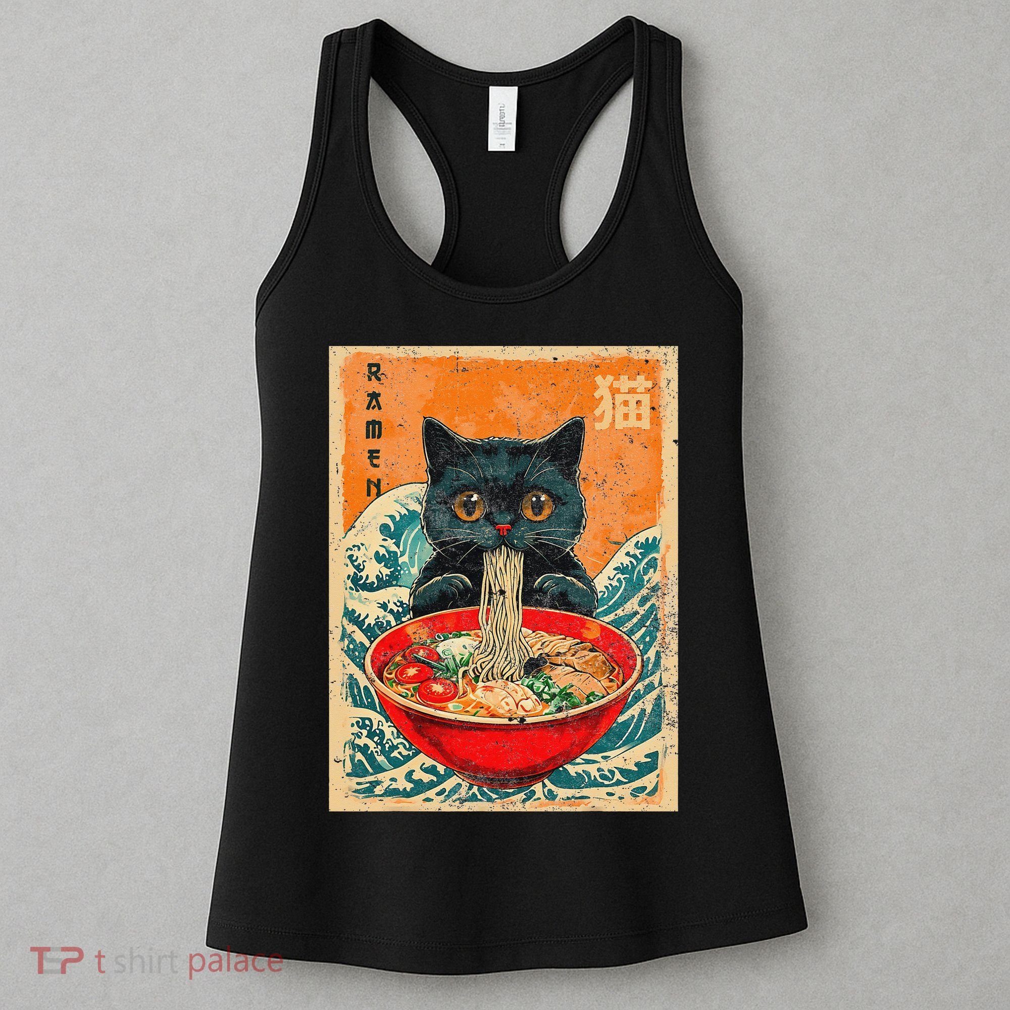Cat Ramen Japanese Anime Funny Graphic Tees Kawaii Cat Women's Tank Top