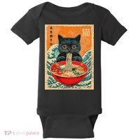 Cat Ramen Japanese Anime Funny Graphic Tees Kawaii Cat Baby Bodysuit thumb 0