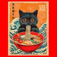 Cat Ramen Japanese Anime Funny Graphic Tees Kawaii Cat Santa Hat thumb 1