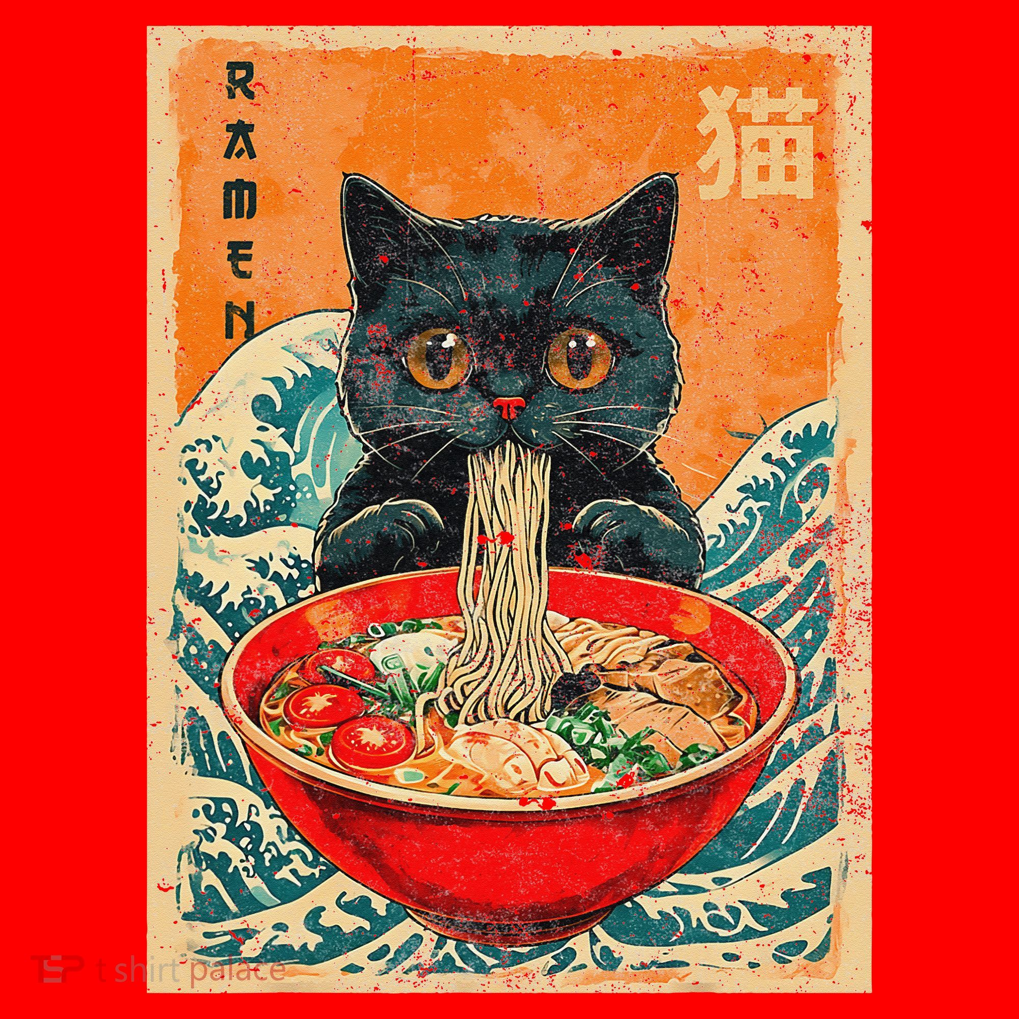 Cat Ramen Japanese Anime Funny Graphic Tees Kawaii Cat Santa Hat