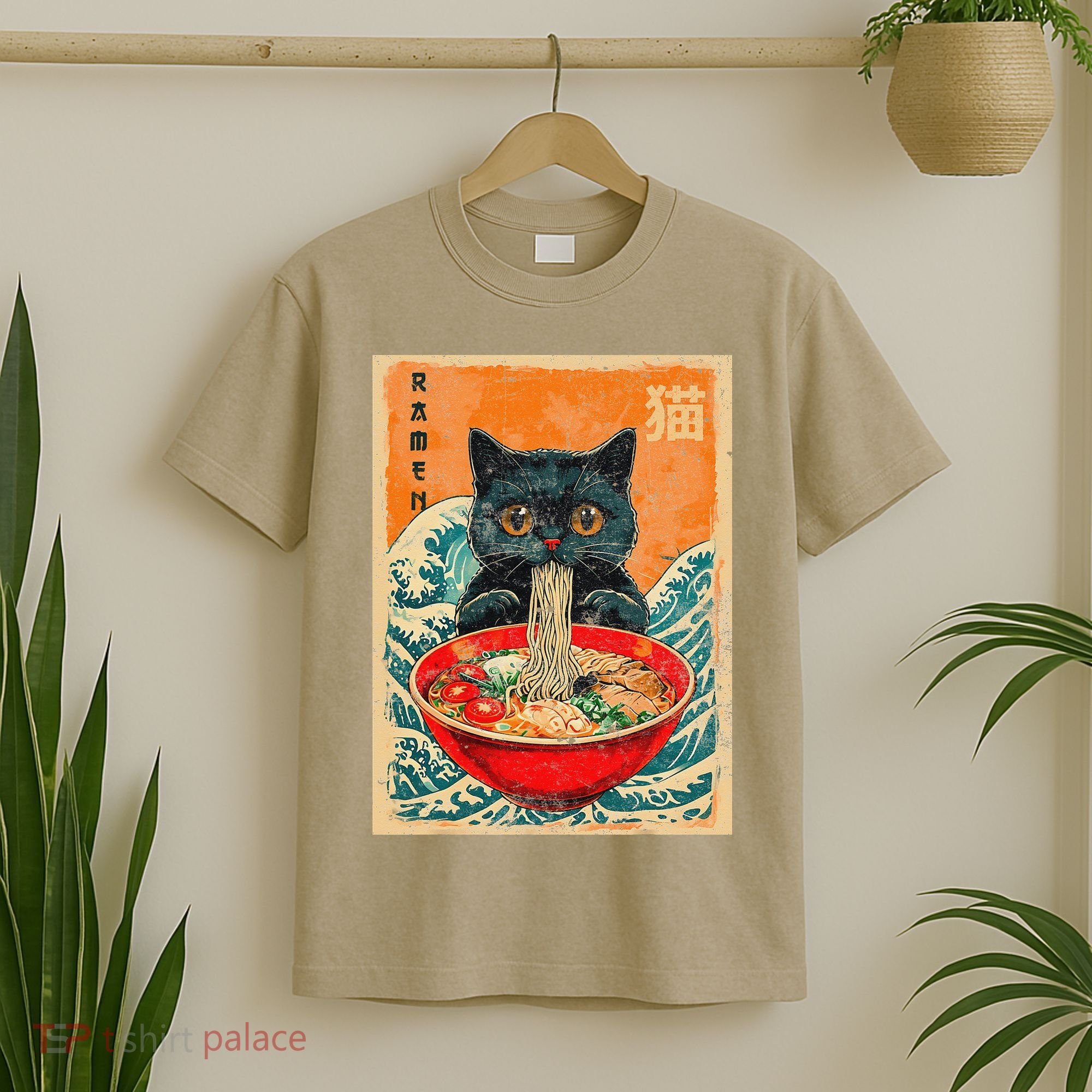 Cat Ramen Japanese Anime Funny Graphic Tees Kawaii Cat T-Shirt