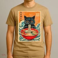 Cat Ramen Japanese Anime Funny Graphic Tees Kawaii Cat T-Shirt thumb 3
