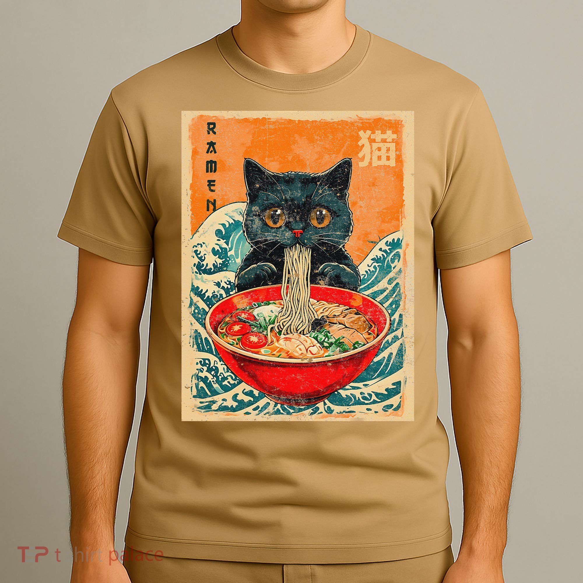 Cat Ramen Japanese Anime Funny Graphic Tees Kawaii Cat T-Shirt