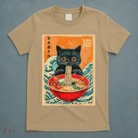 Cat Ramen Japanese Anime Funny Graphic Tees Kawaii Cat T-Shirt thumb 5