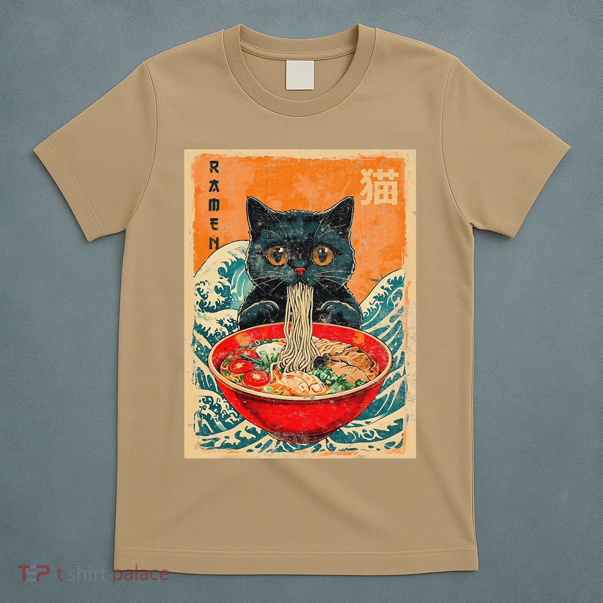 Cat Ramen Japanese Anime Funny Graphic Tees Kawaii Cat T-Shirt