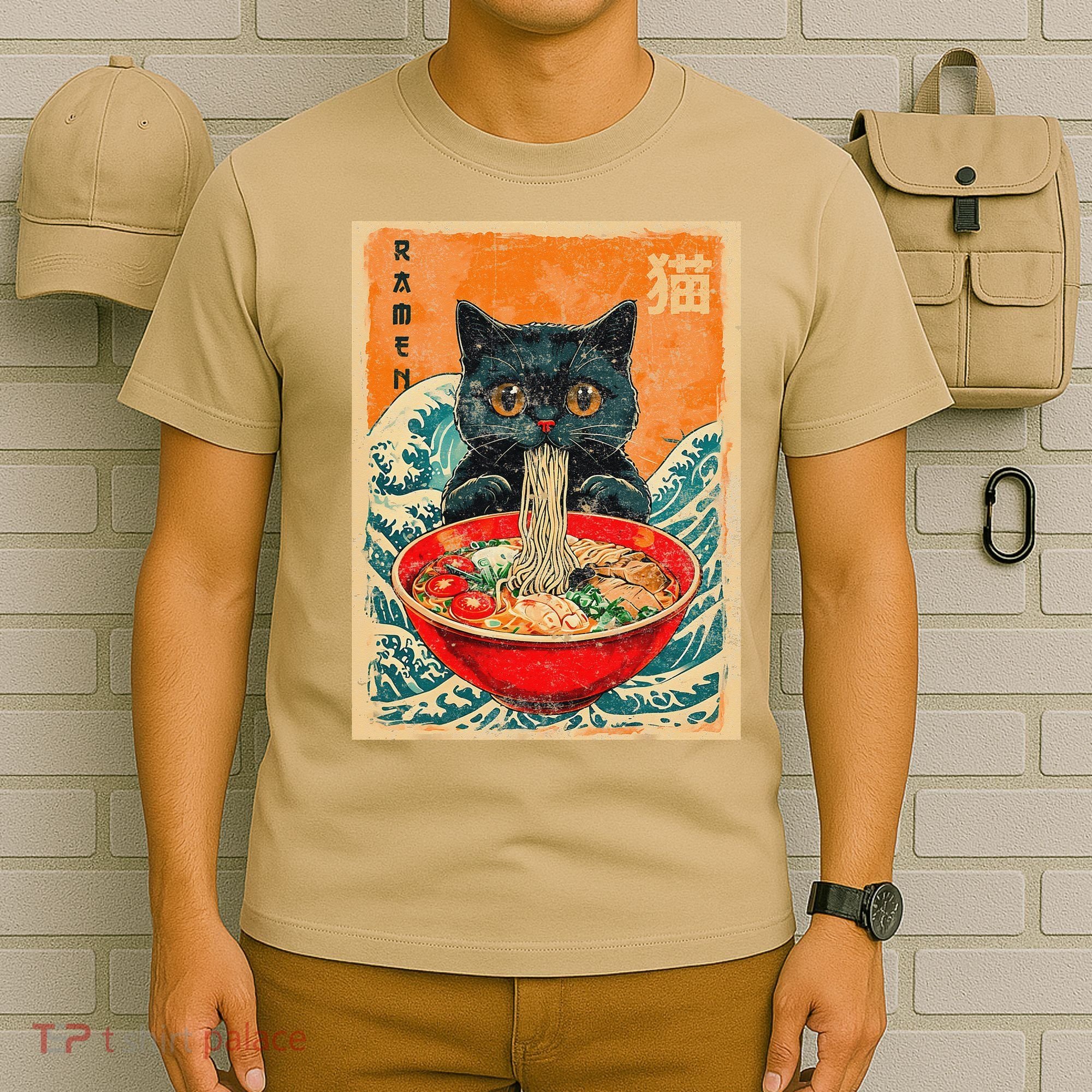 Cat Ramen Japanese Anime Funny Graphic Tees Kawaii Cat T-Shirt