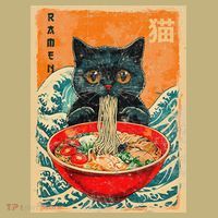 Cat Ramen Japanese Anime Funny Graphic Tees Kawaii Cat T-Shirt thumb 7