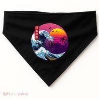 Cool Retro Japanese Sunset The Great Wave Off Kanagawa USA-Made Doggie Bandana thumb 0