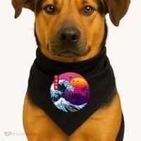 Cool Retro Japanese Sunset The Great Wave Off Kanagawa USA-Made Doggie Bandana thumb 1