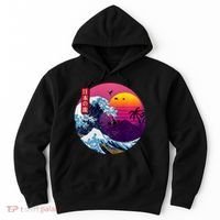 Cool Retro Japanese Sunset The Great Wave Off Kanagawa Hoodie thumb 0
