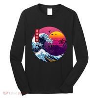 Cool Retro Japanese Sunset The Great Wave Off Kanagawa Long Sleeve Shirt thumb 0