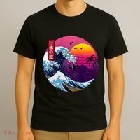 Cool Retro Japanese Sunset The Great Wave Off Kanagawa T-Shirt thumb 3