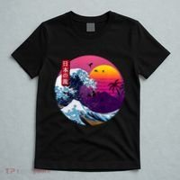 Cool Retro Japanese Sunset The Great Wave Off Kanagawa T-Shirt thumb 5