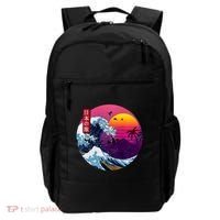Cool Retro Japanese Sunset The Great Wave Off Kanagawa Backpack thumb 0