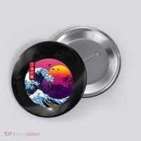 Cool Retro Japanese Sunset The Great Wave Off Kanagawa Button thumb 0