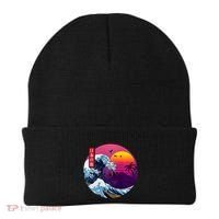 Cool Retro Japanese Sunset The Great Wave Off Kanagawa Beanie thumb 0